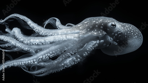 Side profile of a giant squid underwater sea 