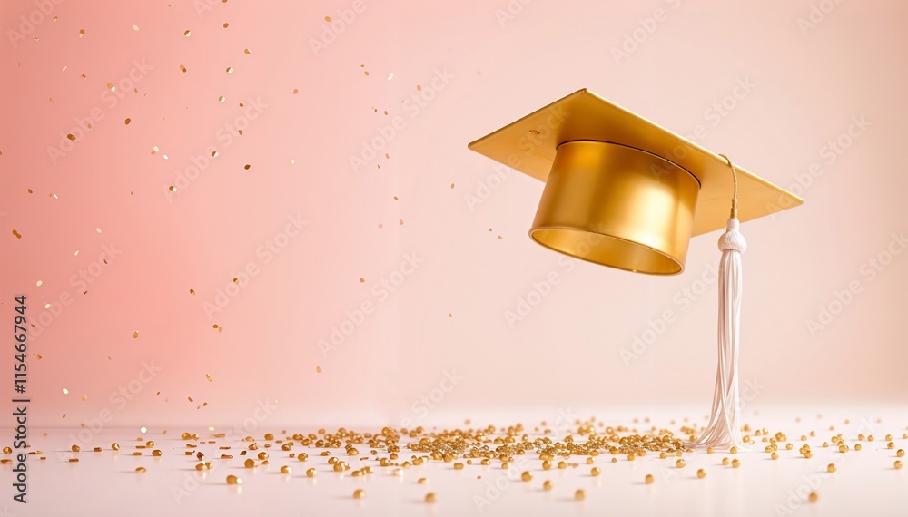 Elegant Golden Graduation Cap with Confetti Elegant Golden Graduation Cap with Confetti