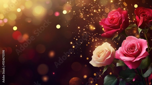 Valentine's Day or Wedding Background with Beautiful Roses. Concept for a romantic party invitation or love message. Premium and luxurious Ai-Generative.
