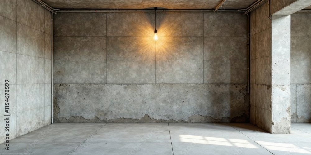Illuminated Industrial Concrete Room A Single Bulb Hangs in the Center of a Spacious, Raw Concrete Interior Illuminated Industrial Concrete Room A Single Bulb Hangs in the Center of a Spacious, Raw Concrete Interior