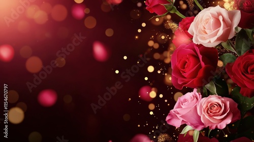 Valentine's Day or Wedding Background with Beautiful Roses. Concept for a romantic party invitation or love message. Premium and luxurious Ai-Generative.
