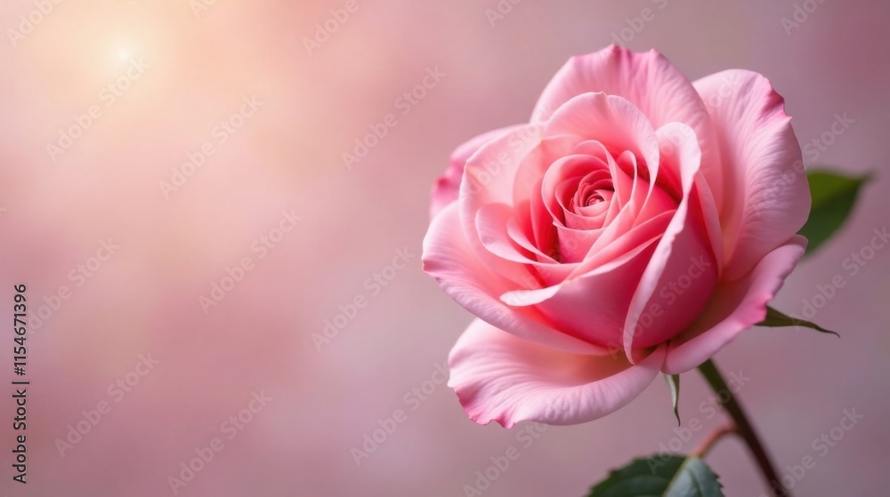 A Delicate Pink Rose Blossom in Soft Lighting, Exhibiting Exquisite Petals and Gentle Curves, a Symbol of Love and Beauty A Delicate Pink Rose Blossom in Soft Lighting, Exhibiting Exquisite Petals and Gentle Curves, a Symbol of Love and Beauty
