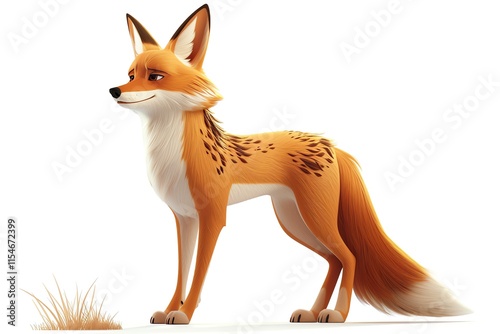 Cute cartoon fox standing on white background.
