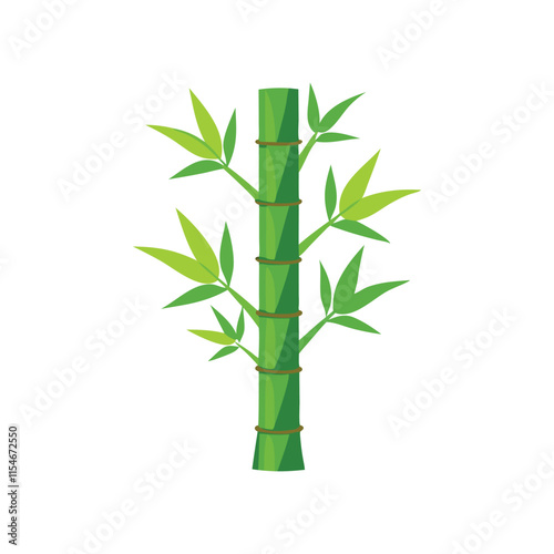  Green bamboo little tree isolated flat vector illustration on white background.
