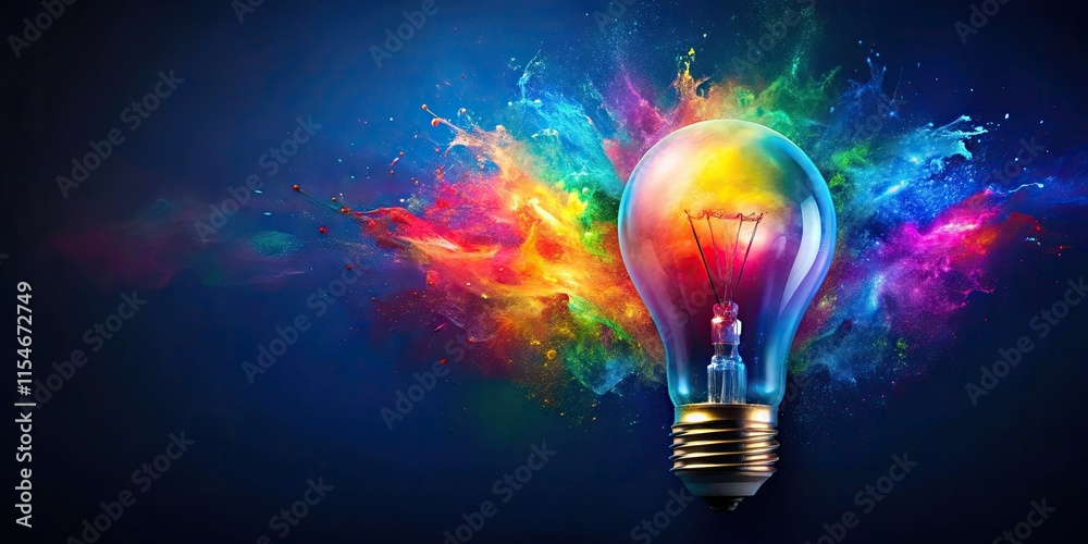 Abstract watercolor painting: a blue backdrop ignited by a vivid, light-bulb explosion of color. Abstract watercolor painting: a blue backdrop ignited by a vivid, light-bulb explosion of color.