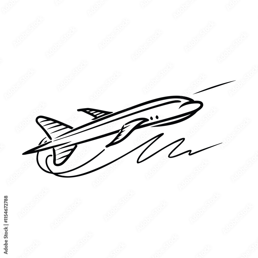 Hand drawn Airplane flying Doodle line art flat vector illustration on white background. Hand drawn Airplane flying Doodle line art flat vector illustration on white background.