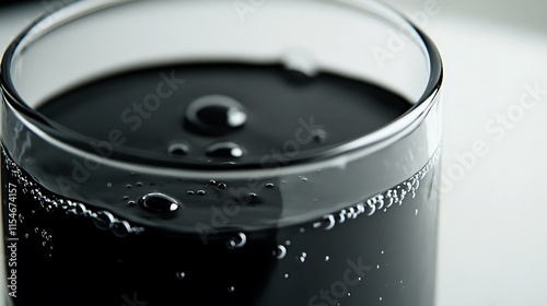 13. A close-up of a glass filled with gray water, with floating particles visible in the liquid, on a white surface photo