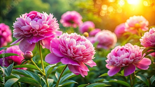 Breathtaking 4K landscape photography showcases lush garden peonies in vibrant pink, white, and red hues.