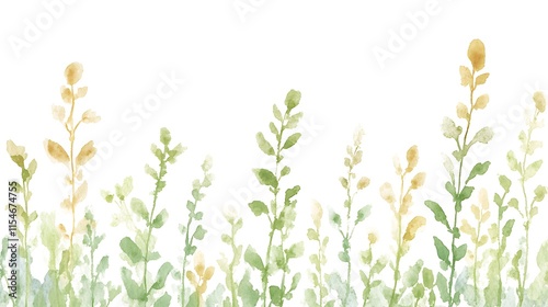 Fototapeta Naklejka Na Ścianę i Meble -  Watercolor painting of green and yellow wildflowers.