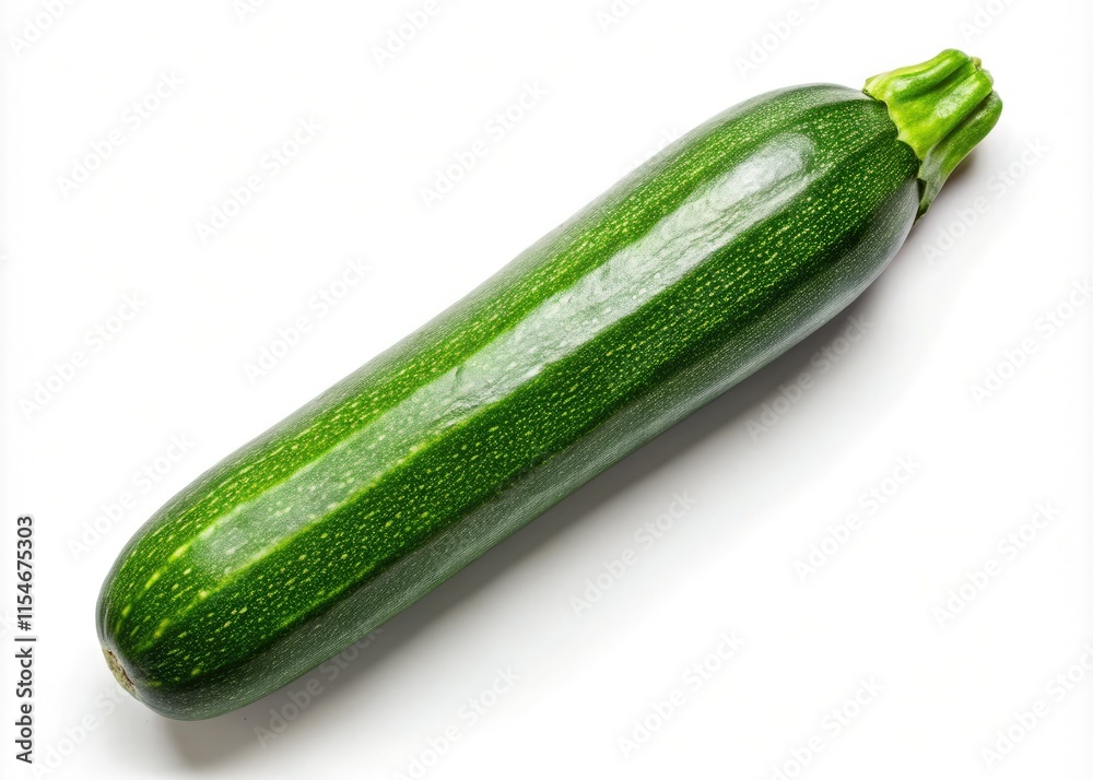 Crisp, high-resolution image: a single zucchini, air-borne, against a stark white backdrop. Crisp, high-resolution image: a single zucchini, air-borne, against a stark white backdrop.