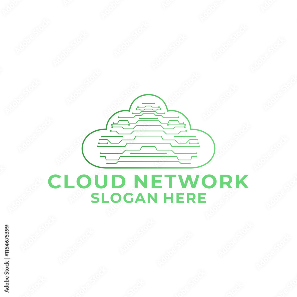 Cloud Circuit Tech Line logo vector template