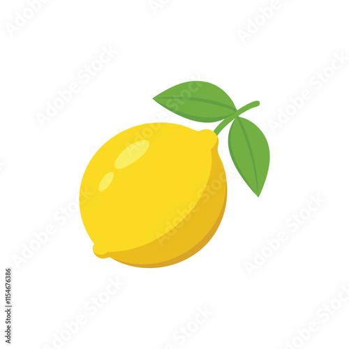  Ripe lemon with leaf isolated flat vector illustration on white background