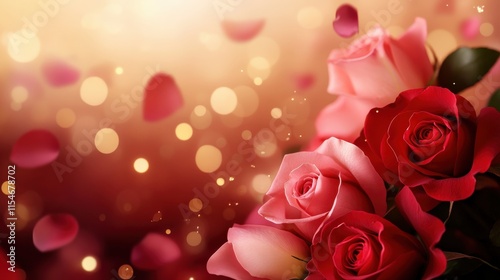 Valentine's Day or Wedding Background with Beautiful Roses. Concept for a romantic party invitation or love message. Premium and luxurious Ai-Generative.
