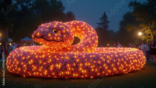 Illuminated Floral Snake Night Garden Art - Night photography photo