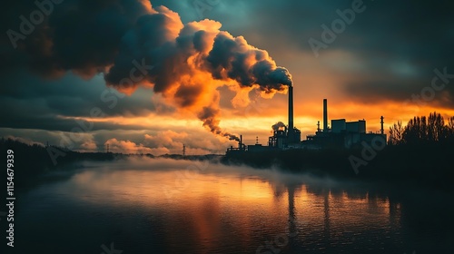 7. A close-up of a cloud of toxic fumes drifting over a river, with a dark and polluted atmosphere photo