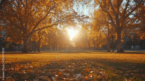 Golden Autumn Sunset in a Park