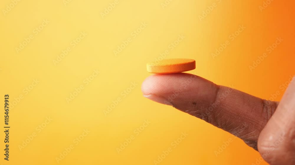 Skillfully balancing a vibrant orange token on a single finger with ease