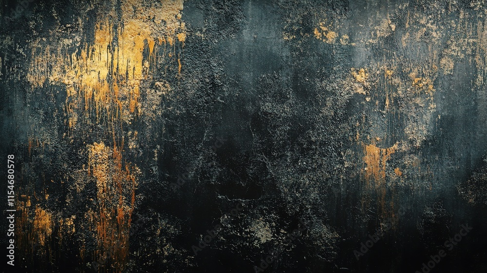 Naklejka premium Textured Black Grunge Background with Rough Surfaces and Golden Accents