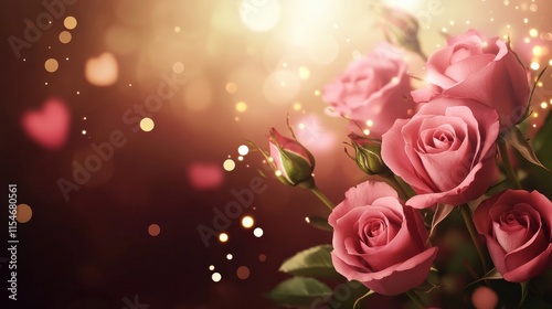 Valentine's Day or Wedding Background with Beautiful Roses. Concept for a romantic party invitation or love message. Premium and luxurious Ai-Generative.