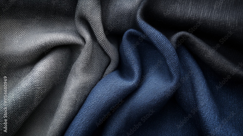 Fototapeta premium Abstract Curves of Blue and Gray Textile Folds - Made with Generative AI