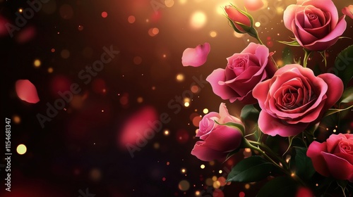 Valentine's Day or Wedding Background with Beautiful Roses. Concept for a romantic party invitation or love message. Premium and luxurious Ai-Generative.