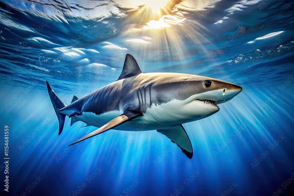 Fototapeta premium Shark profile, a captivating underwater candid. Raw power and beauty in a single shot.
