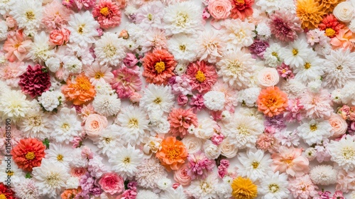 Vibrant Chrysanthemum Flower Wall – Minimalist Wedding Decoration with Pastel Tones photo