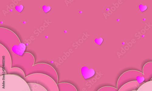 Romantic pink heart-filled background featuring a soft abstract cloud-like border, ideal for amore-themed cards, invitations, or romantic scenarios embedding love and passion through design.