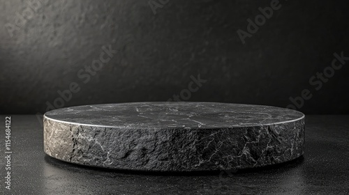 Elegant Black Marble Pedestal Display on Dark Background for Product Presentation and Minimalist Design