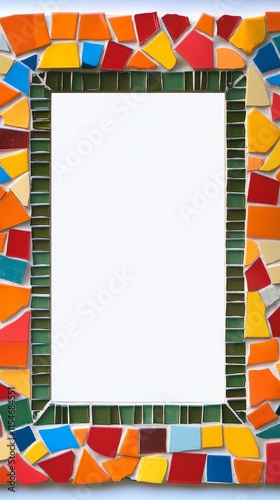 a colorful mosaic tile frame mockup, artistic home decor element, realistic style, vibrant patterns, isolated on white background photo