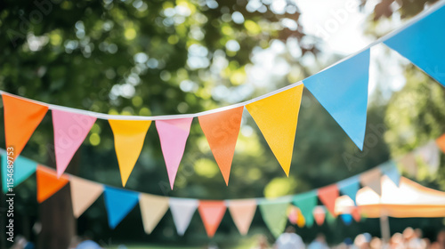 festive bunting in summer park