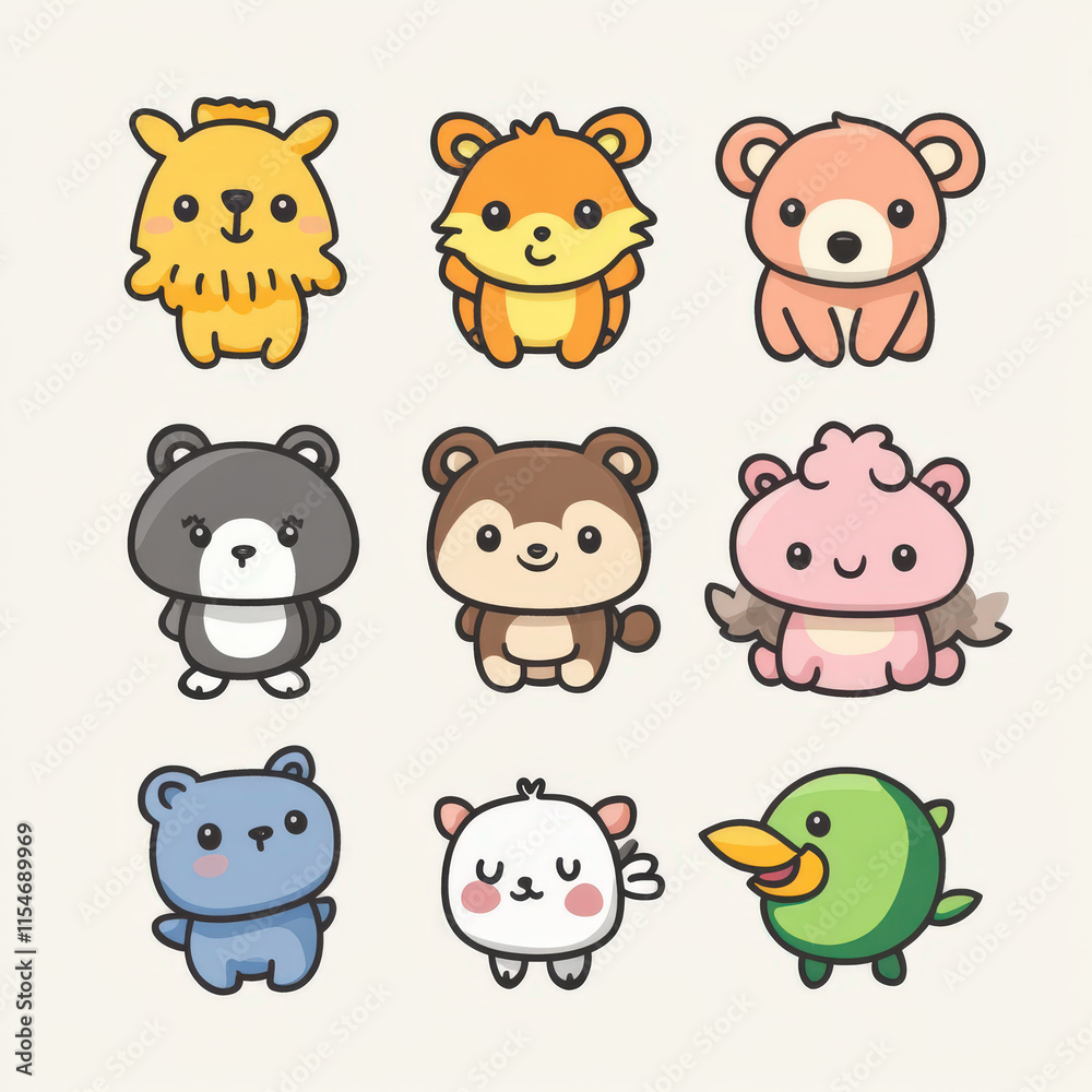 Adorable Cartoon Animal Characters Featuring a Fox, Bear, Owl, and More in a Cute Design Perfect for Children's Products and Graphic Use Adorable Cartoon Animal Characters Featuring a Fox, Bear, Owl, and More in a Cute Design Perfect for Children's Products and Graphic Use