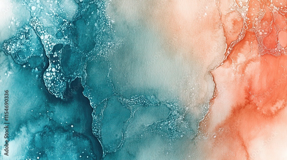 Fototapeta premium Abstract Watercolor Splash in Shades of Teal and Coral