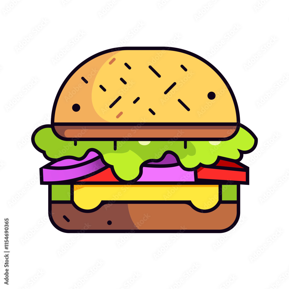 Burger icon. Fast food illustration. Vector graphic in flat style. Burger icon. Fast food illustration. Vector graphic in flat style.