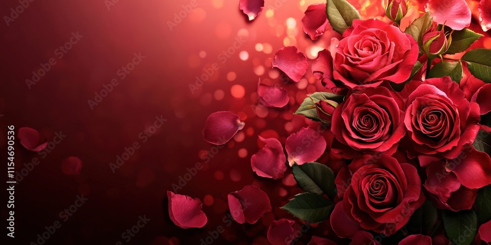 Valentine's Day or Wedding Background with Beautiful Roses. Concept for a romantic party invitation or love message. Premium and luxurious Ai-Generative.
