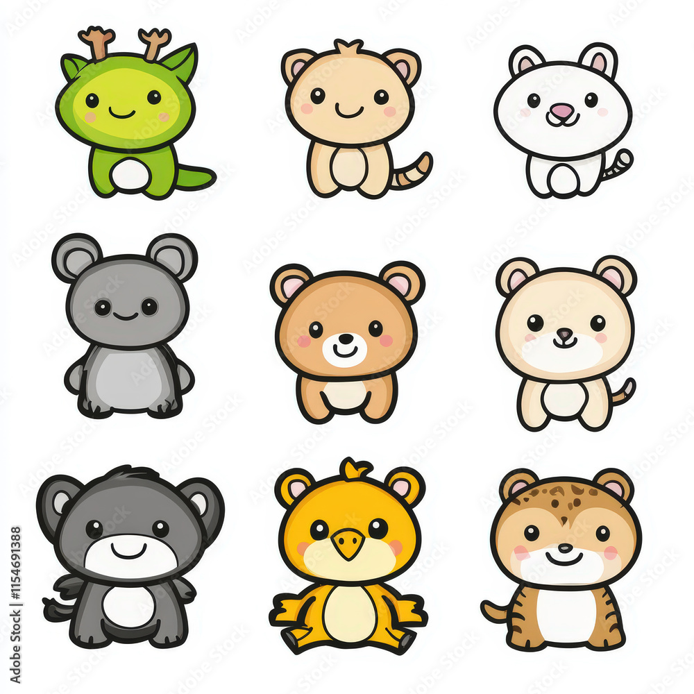 Cute and Adorable Cartoon Animals Collection with Diverse Characters for Children's Designs and Creative Projects Cute and Adorable Cartoon Animals Collection with Diverse Characters for Children's Designs and Creative Projects