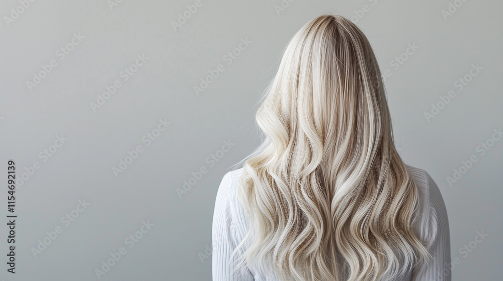 Naklejka premium Graceful rear portrait of a young woman with flowing blonde hair