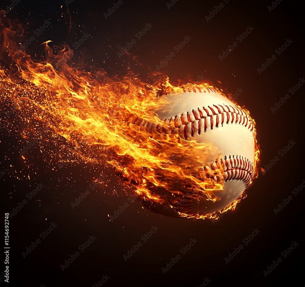 Flaming baseball in motion against dark background. Flaming baseball in motion against dark background.
