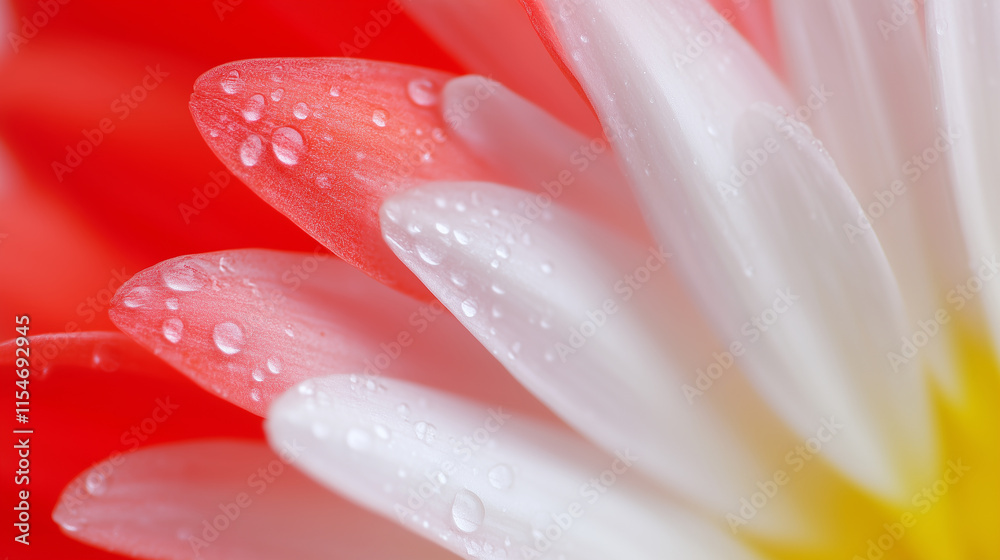 Fototapeta premium Dew Drops on Red and White Daisy Petals