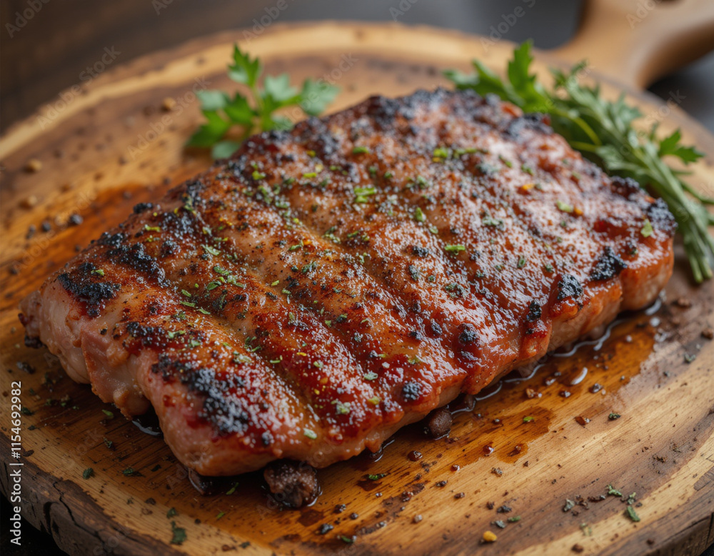 Deliciously Grilled Pork Ribs on a Wooden Cutting Board Deliciously Grilled Pork Ribs on a Wooden Cutting Board