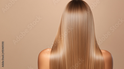 Rear view of a young woman with long silky blonde hair