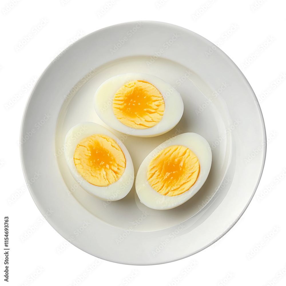 Boiled egg slice on plate isolated on transparent background remove png, clipping path Boiled egg slice on plate isolated on transparent background remove png, clipping path