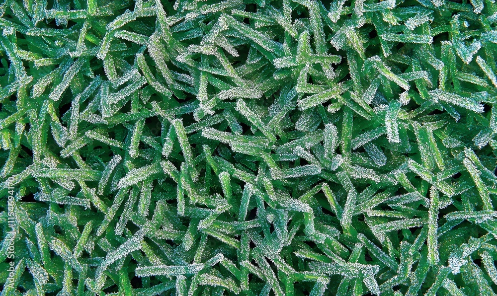 Close-up of frost-covered artificial grass. Close-up of frost-covered artificial grass.