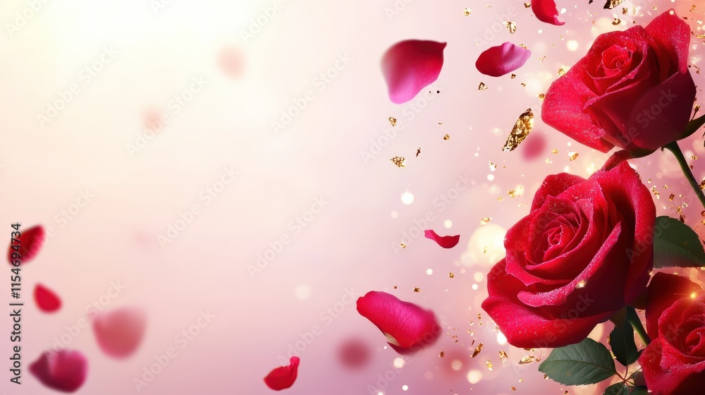 Valentine's Day or Wedding Background with Beautiful Roses. Concept for a romantic party invitation or love message. Premium and luxurious Ai-Generative.
