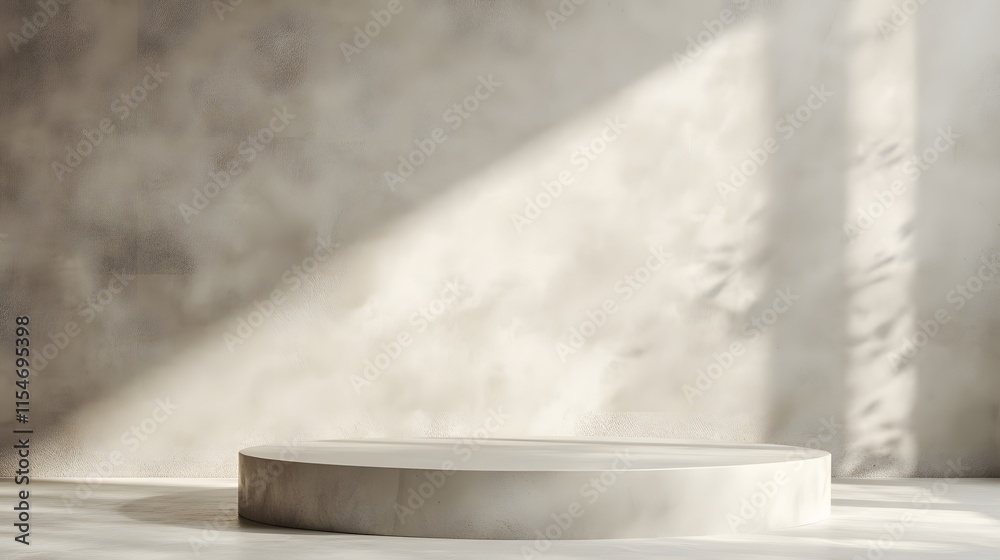 A minimalist podium with smooth lines and a concrete texture, against a light background A minimalist podium with smooth lines and a concrete texture, against a light background
