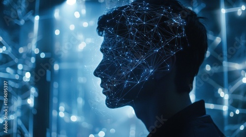 Man's profile with network connections overlay.