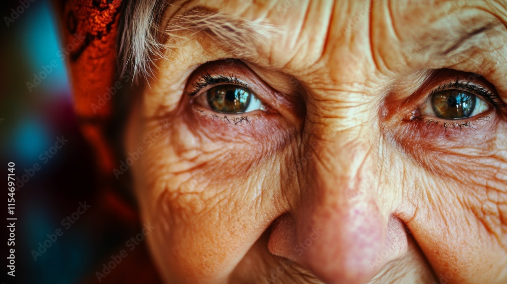 Detailed Portrait of an Elderly Woman with Vibrant Colors
