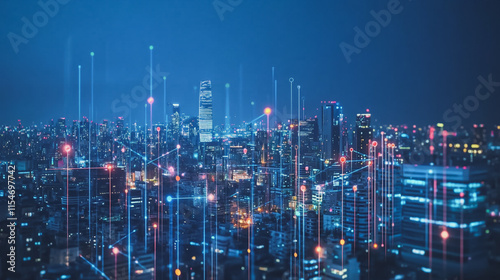 Wallpaper Mural Smart digital Innovation city with connection network reciprocity over the cityscape. of future smart wireless city and social media networking systems that connects business people with in city Torontodigital.ca