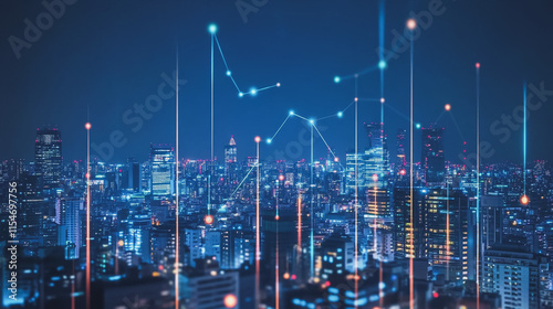 Wallpaper Mural Smart digital Innovation city with connection network reciprocity over the cityscape. of future smart wireless city and social media networking systems that connects business people with in city Torontodigital.ca