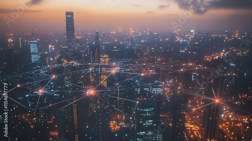 Wallpaper Mural Smart digital Innovation city with connection network reciprocity over the cityscape. of future smart wireless city and social media networking systems that connects business people with in city Torontodigital.ca